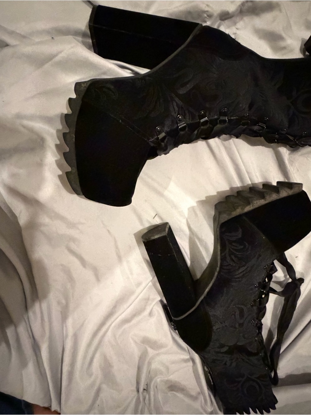 Black Lace-Up Platform Heeled Boots - Women's Fashion